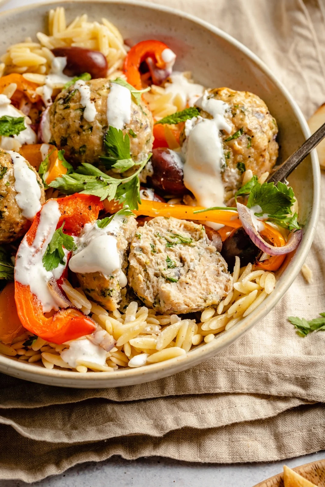 Greek Turkey Meatballs w/ Herb Orzo